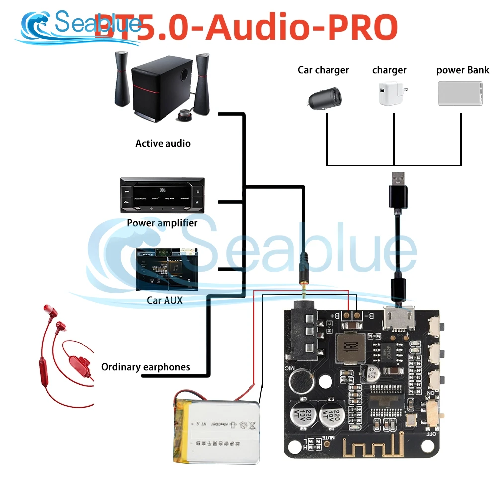 3.7-5V DIY Bluetooth Audio Receiver Board Bluetooth 5.0 Module Automotive Sound Module Bluetooth Receiver Speaker Board With Mic