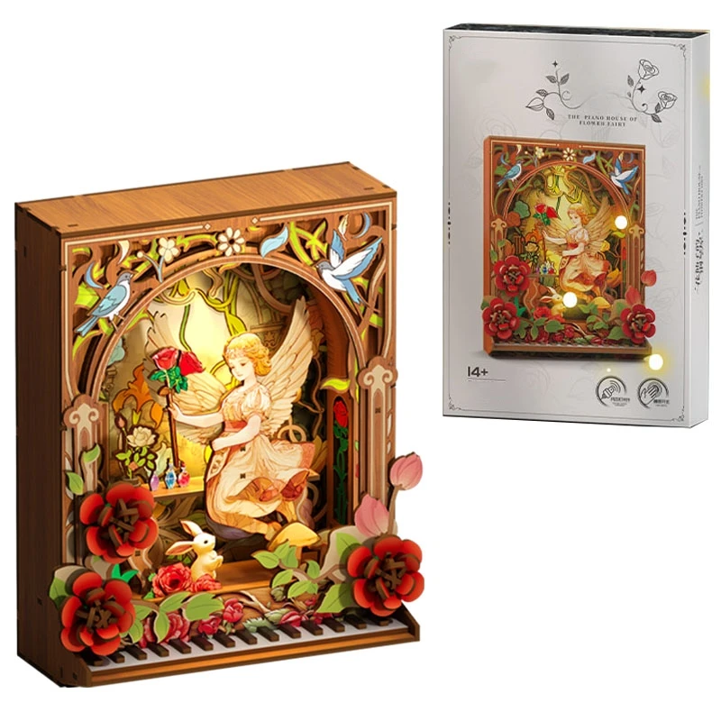 

DIY 3D Wooden Flower Fairy Night Light Building Blocks Model Kit Creative Technical MOC Assembly Brick Toy Desktop Decor Gift