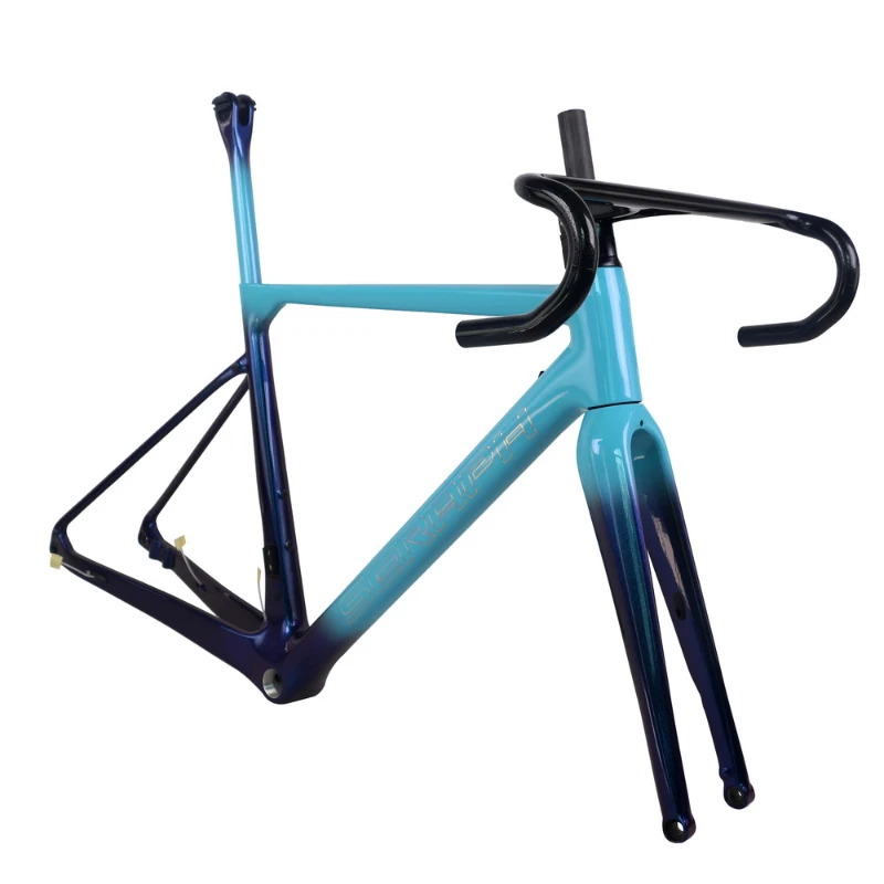 Full Inner Cable BSA Disc Brake Gravel Frame GR039 Chameleon Paint + Blue Gradient + Silver