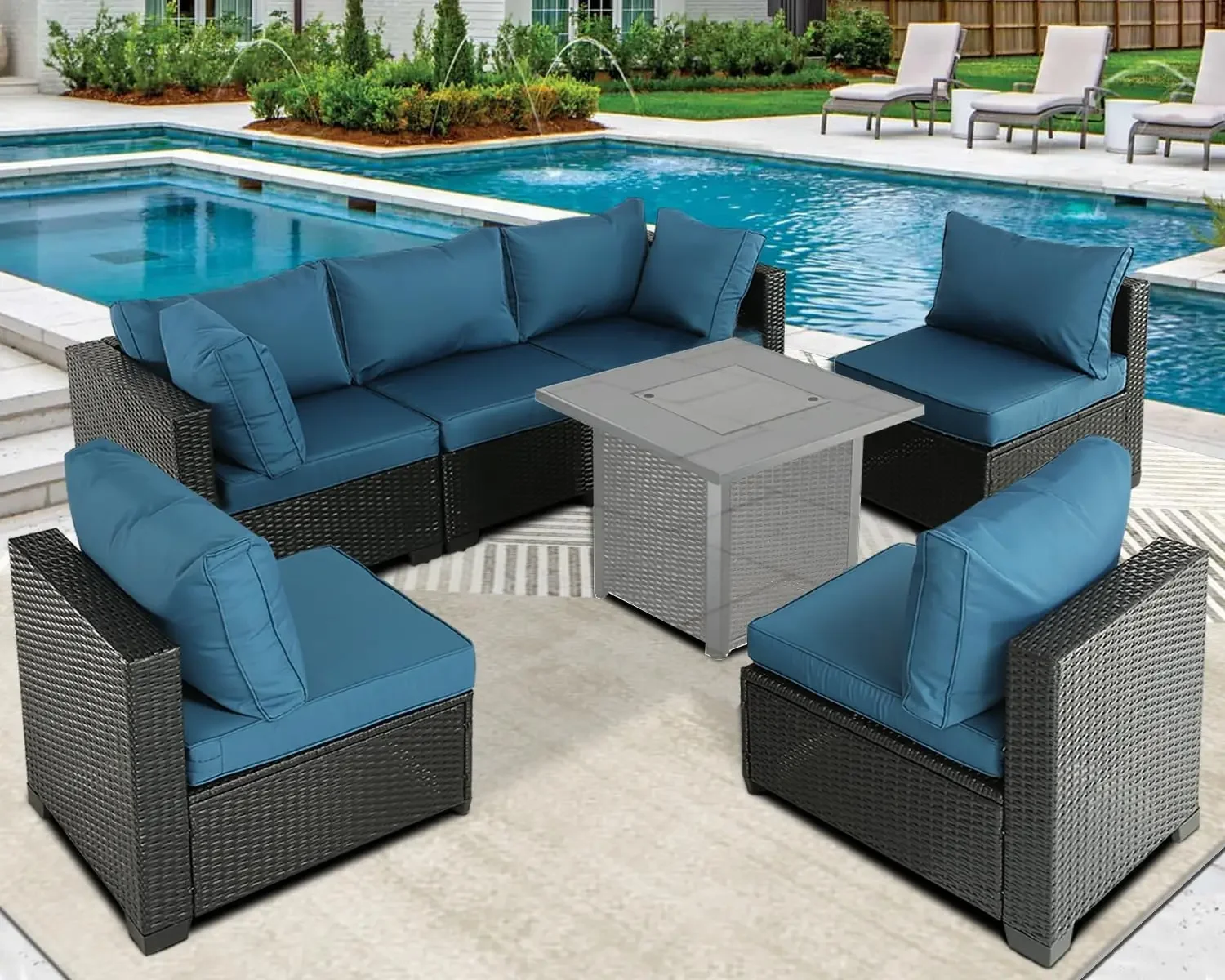 กลางแจ้ง Sectional PE หวายกลางแจ้งเฟอร์นิเจอร์ Patio Conversation SetGarden 6 ชิ้นโซฟาไม่มีโต๊ะ