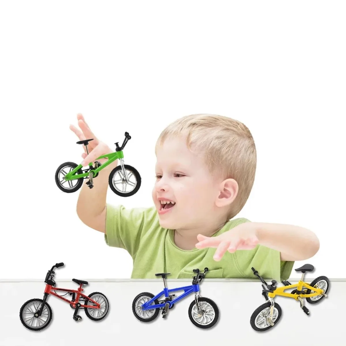 Mini modelo de bicicleta de aleación con estante de estacionamiento, decoración fundida, dedo de montaña de Metal, bicicleta azul, simulación, regalo para niños, juguetes para niños