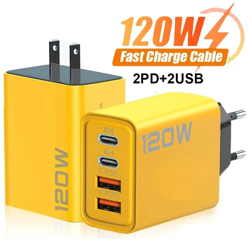 Caricabatterie per telefono cellulare a 4 porte a ricarica rapida da 120W adattatore da parete Dual PD EU US Plug QC 3.0 caricabatterie USB di tipo