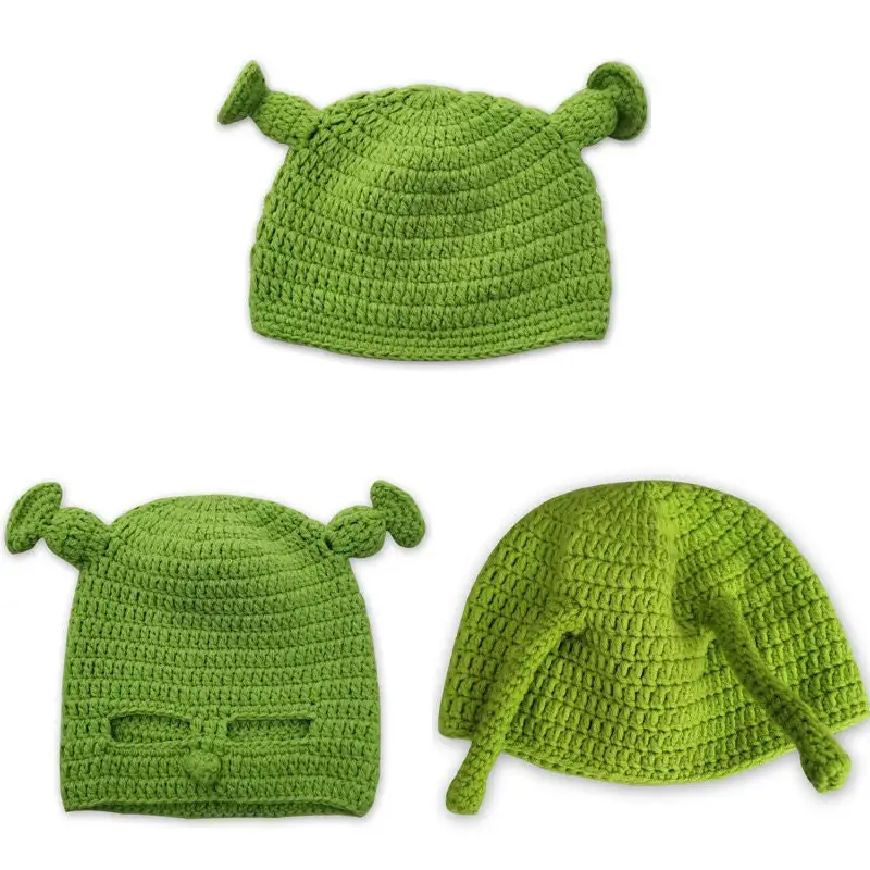 2022 New Balaclava Monster Wool Winter Knitted Hats Halloween Christmas Gifts Winter Warm Green Party Funny Cap Shrek Hat