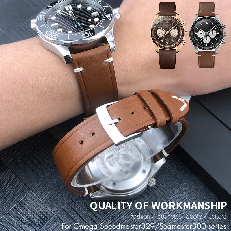 20mm Cowhide Leather Watchband Fir for Tudor Rolex Hamilton Seiko Omega Seamaster IWC Tissot Brown Soft Watch Strap Free Tools