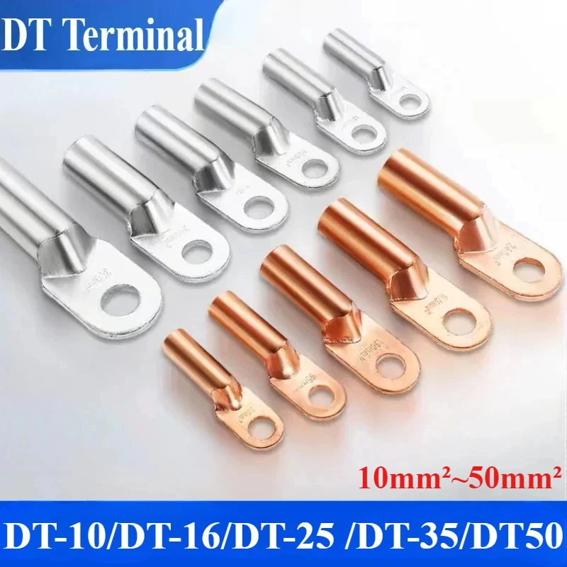 Wire Terminal Copper Crimp Splice DT-10 DT-16 DT-25 DT-35 Silver Tin Plated Block Bare Bolt Hole Nose Tube LUG Cable Connector