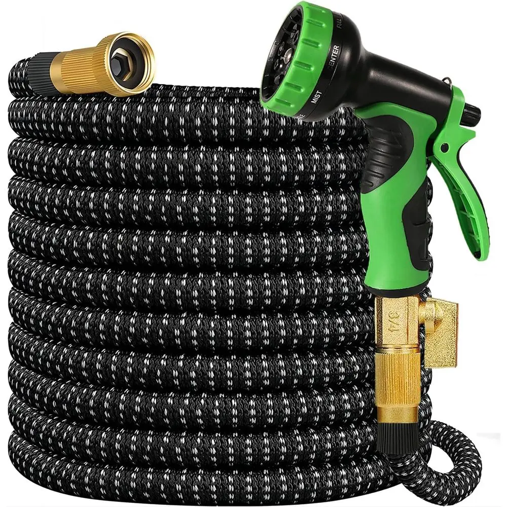 

Expandable 150-Foot Water Hose with 10-Function Nozzle, Solid Brass Fittings, Durable Latex Core, Lightweight & Flexible