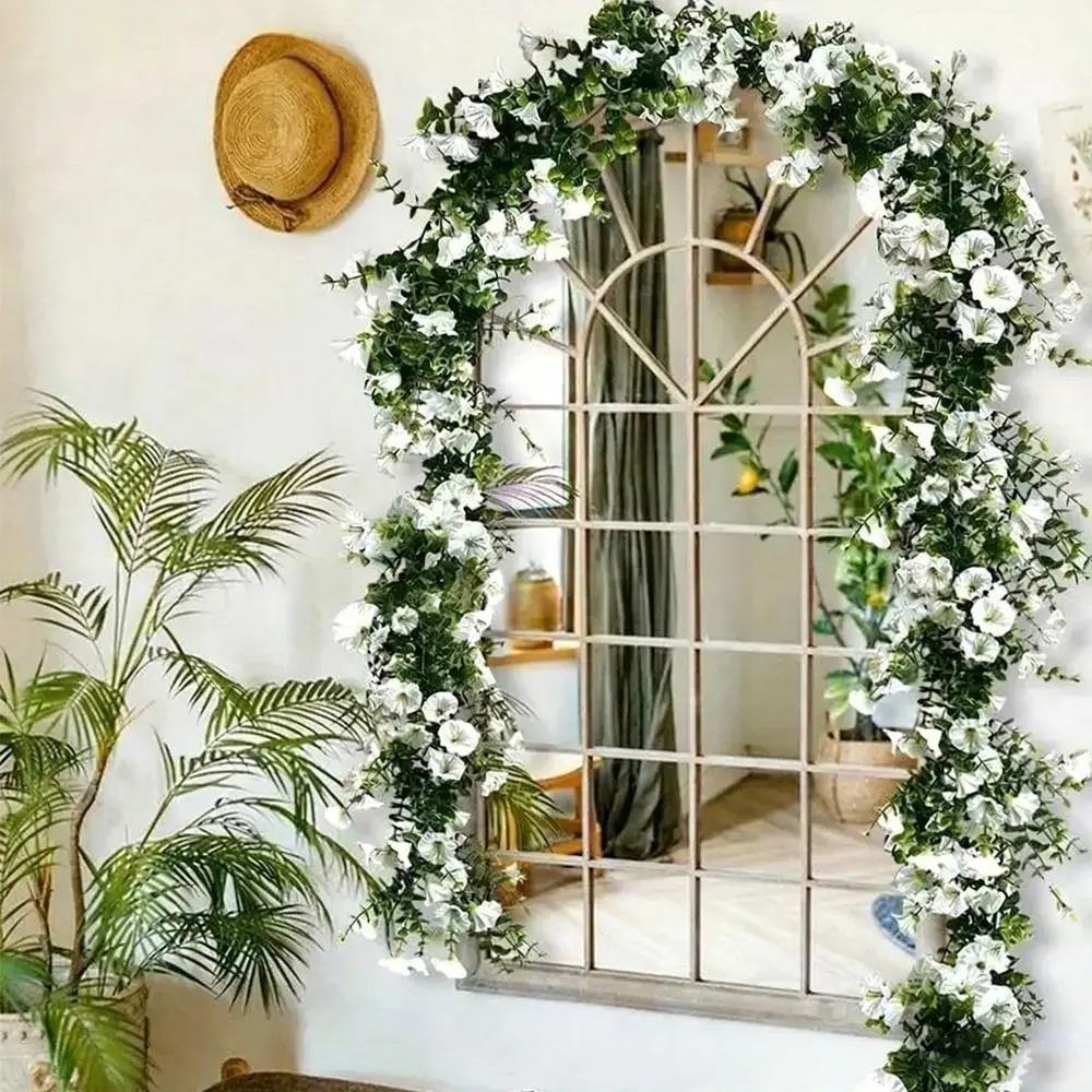 Flor Artificial Multicolor de Gloría de la Mañana, Hojas Verdes DIY, Simulación de Hojas de Eucalipto, Accesorios de Flores Artificiales