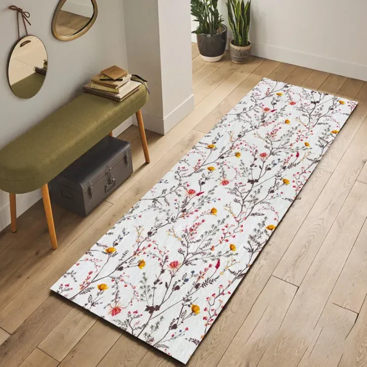 Floraler Läufer-Teppich, botanisch blühender Eingangsbereich, Teppich, Küchenmatte, inspiriert, Gothic, dunkler Teppich, Vintage-grünes Cottagecore-Blumendekor