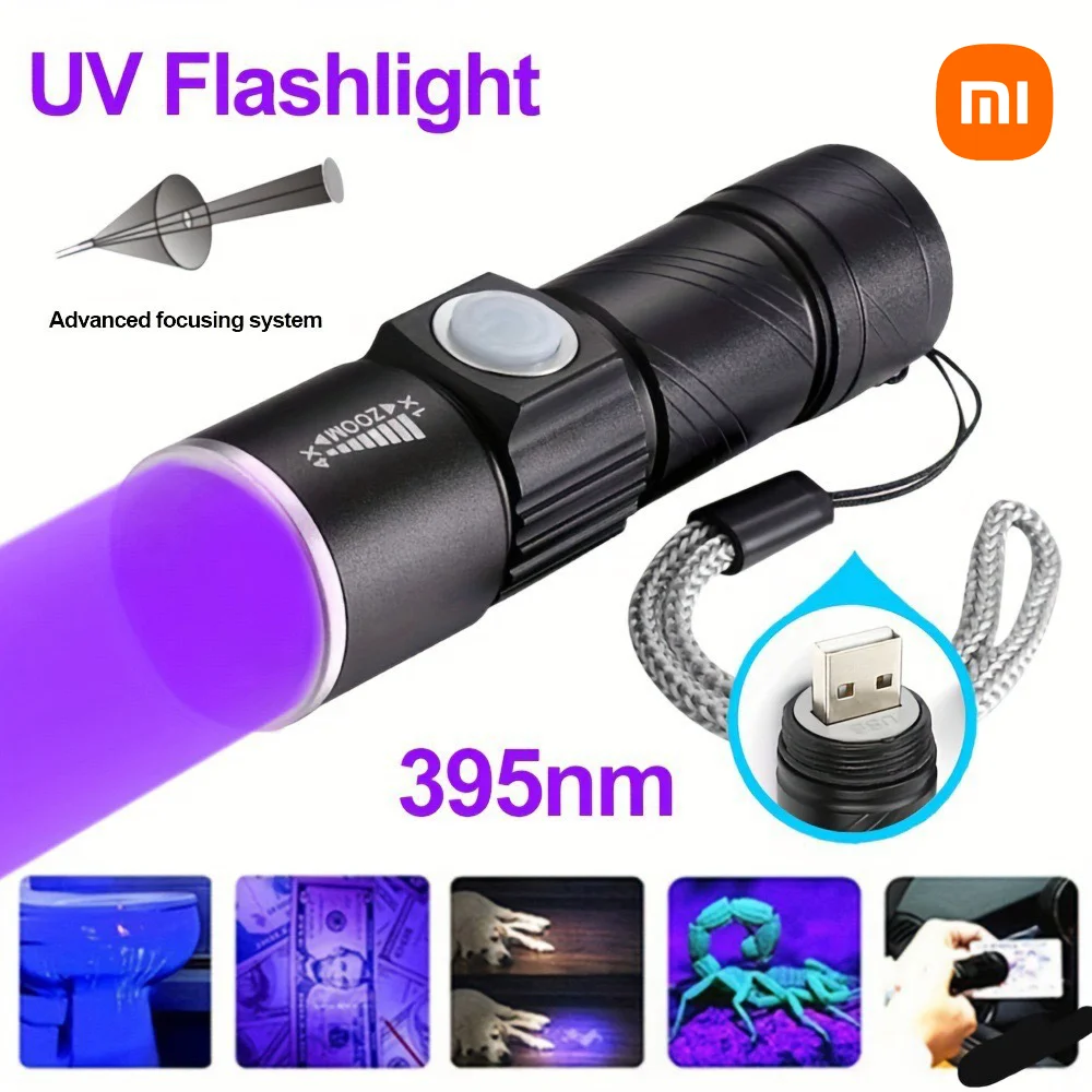 Xiaomi 365nm UV Flashlight Charging Ultraviolet Blacklight Torch Manicures Catdog Urine Tinea Money Ore Scorpion Detection Lamp