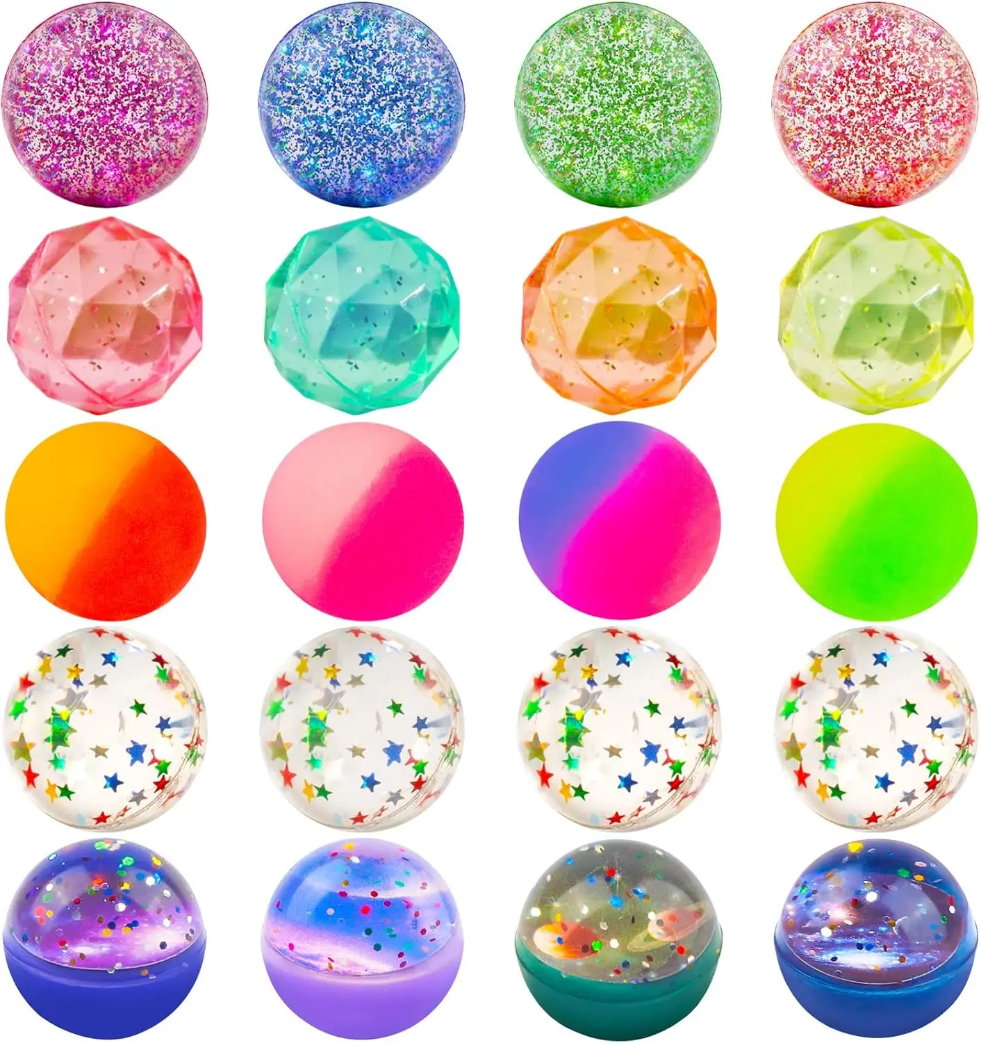 

20-Piece Assorted Bouncy Balls Set with Storage Bag for Kids Party Favors and Games