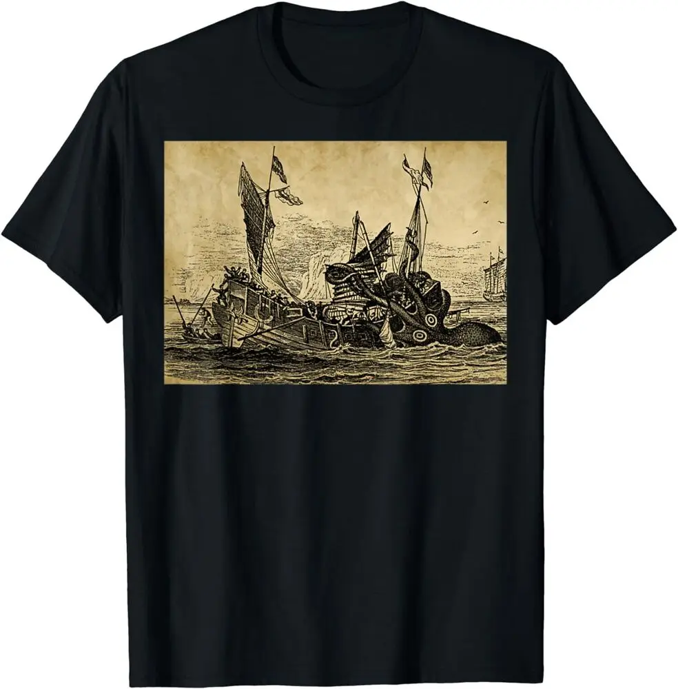 Giants Octopus Pirates Ships Vintage Krakens Sailing Squids T-Shirt Anime Graphic T-shirts 100%Cotton Short Sleeve