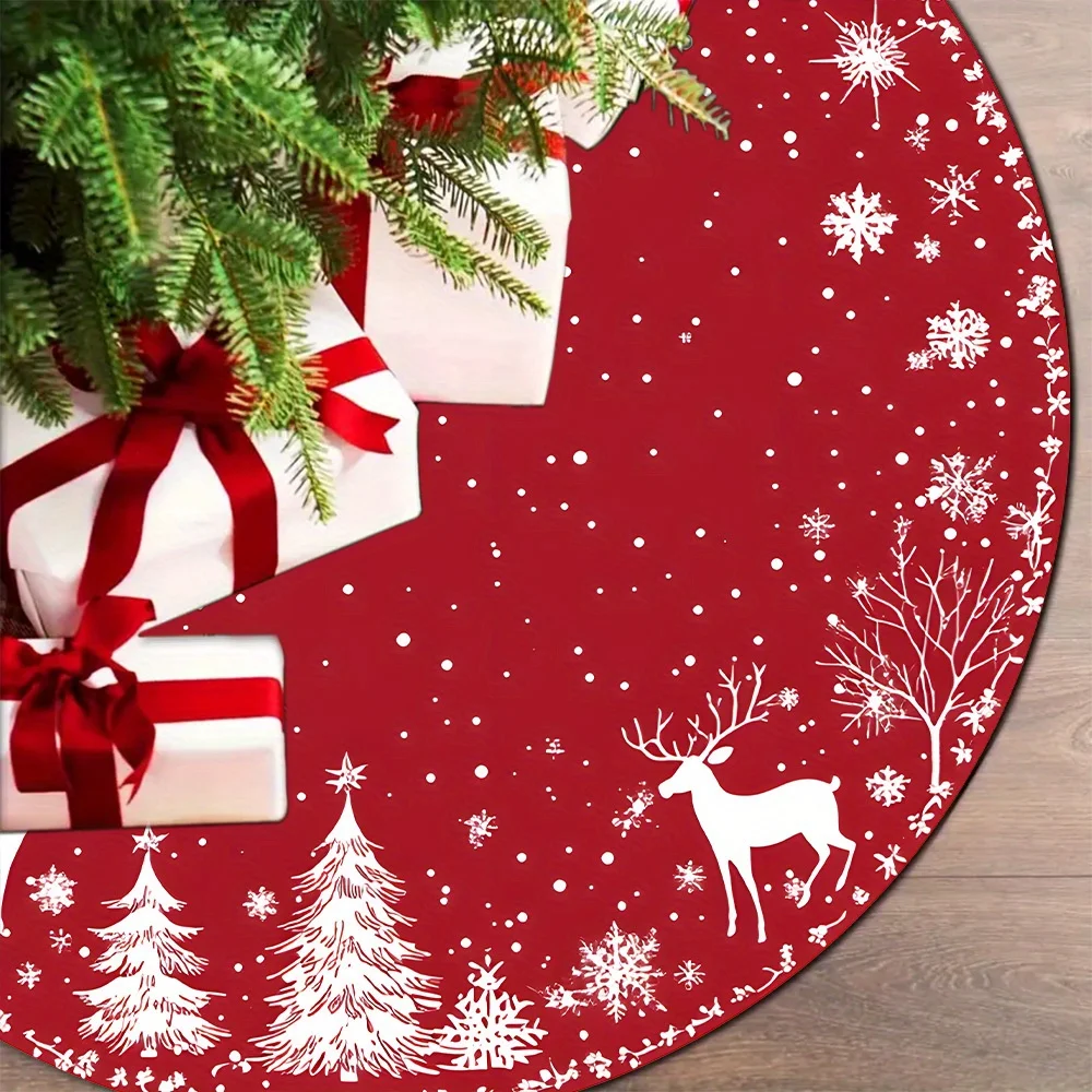 VIKAMA Rote Schneeflocke Rentier Weihnachtsbaum Kleid Runde Baum Basis Abdeckung Baum Kleid Familie Weihnachtsdekoration