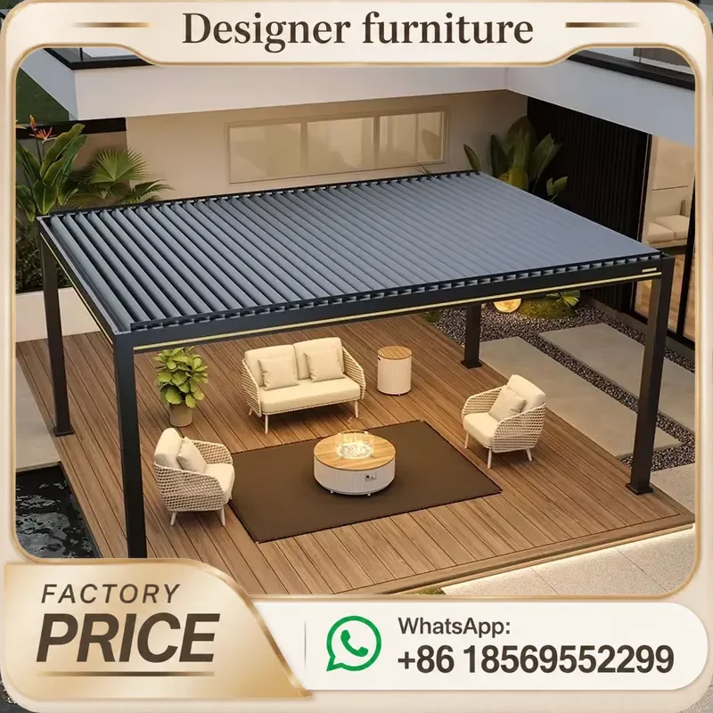 For Smart Electric Motorized Aluminum Louver Roof Waterproof Bioclimatic Pergola Outdoor Patio Garden Gazebo Remote Control