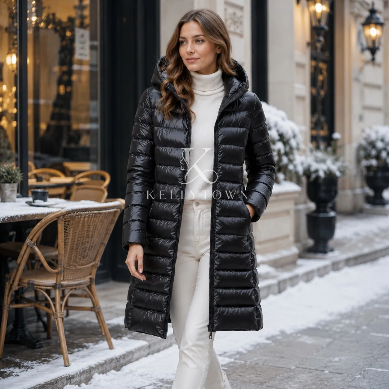 Detachable Hooded Down Coat Women Long Puffer Jacket Zip Up Quilted Slim Fit Long Sleeve Polyester Autumn Winter пуховик женский