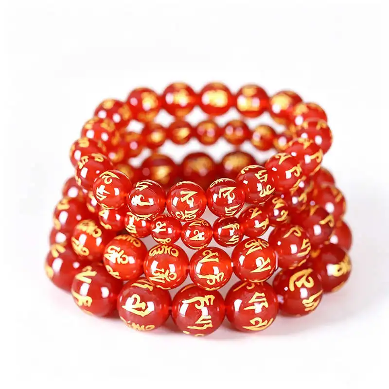 Tibetan Mantras Beads Bracelets Red Agate OM MA NI PAD ME HUM Amulet 6/8/10/12/14/16mm BB-001