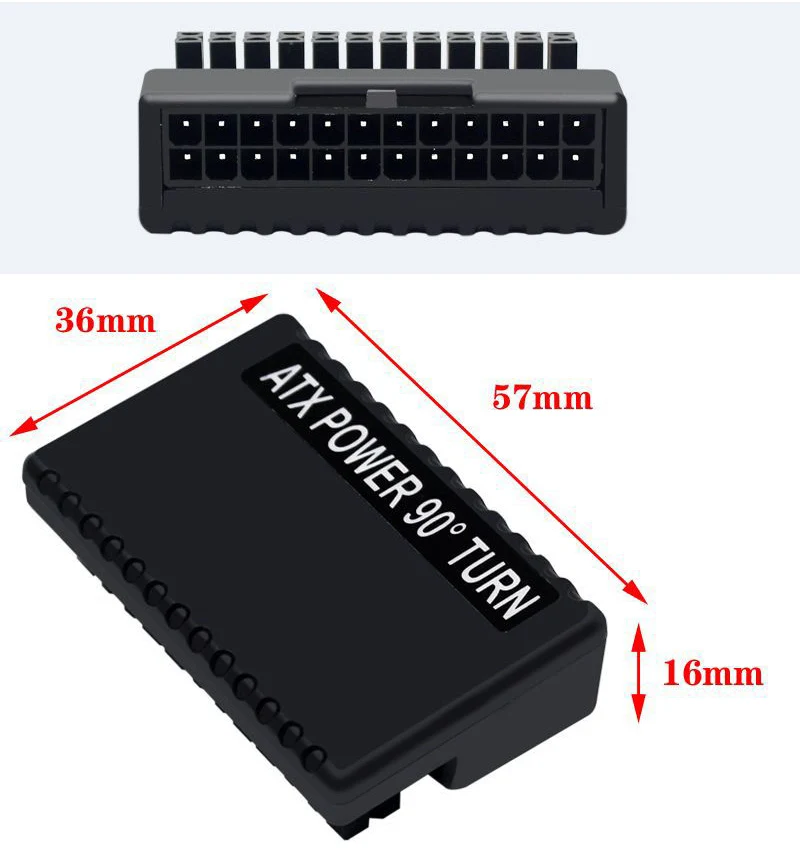 Conector de alimentación de placa base de ángulo de 90 °, 24 P ATX, placa base Modular de 24 Pines, adaptador de enchufe de alimentación, adaptador de Cable de suministro de placa base