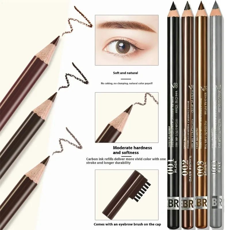 Waterproof Wooden Double-Ended Eyebrow Pencil Smooth Long Lasting Smudge Proof Eye Liner Pen 4 Colors Matte Chromogenic Makeup