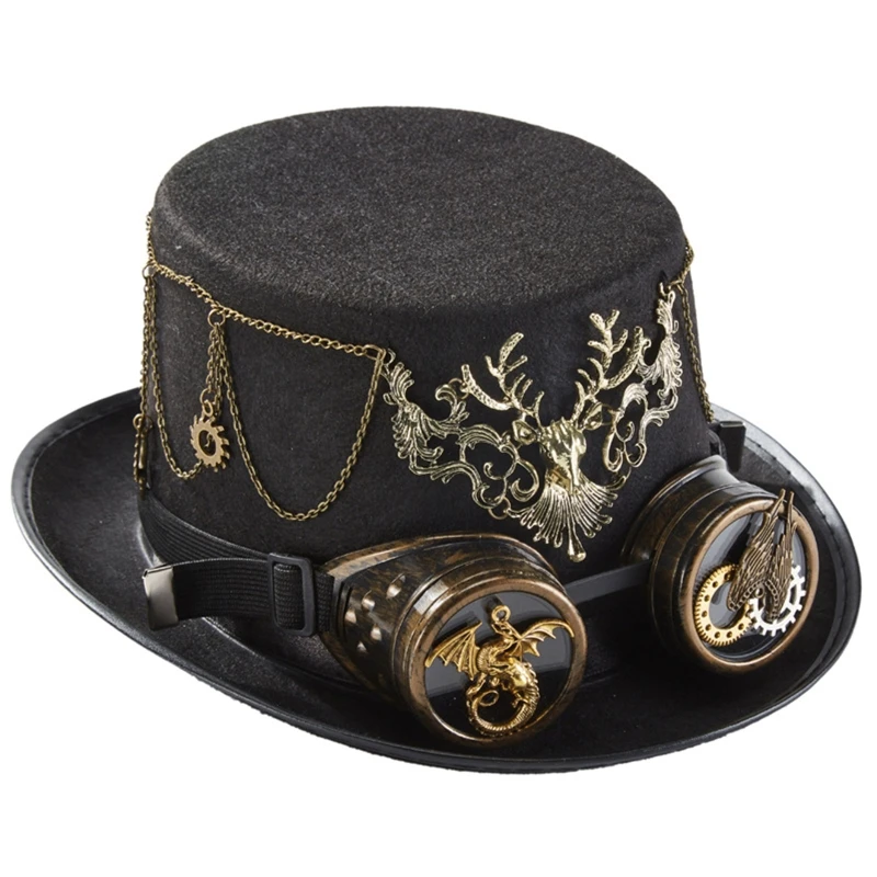 

Gothic Steampunk Hat Top Hat with Goggles Deer for Head Hat for Halloween Dropshipping