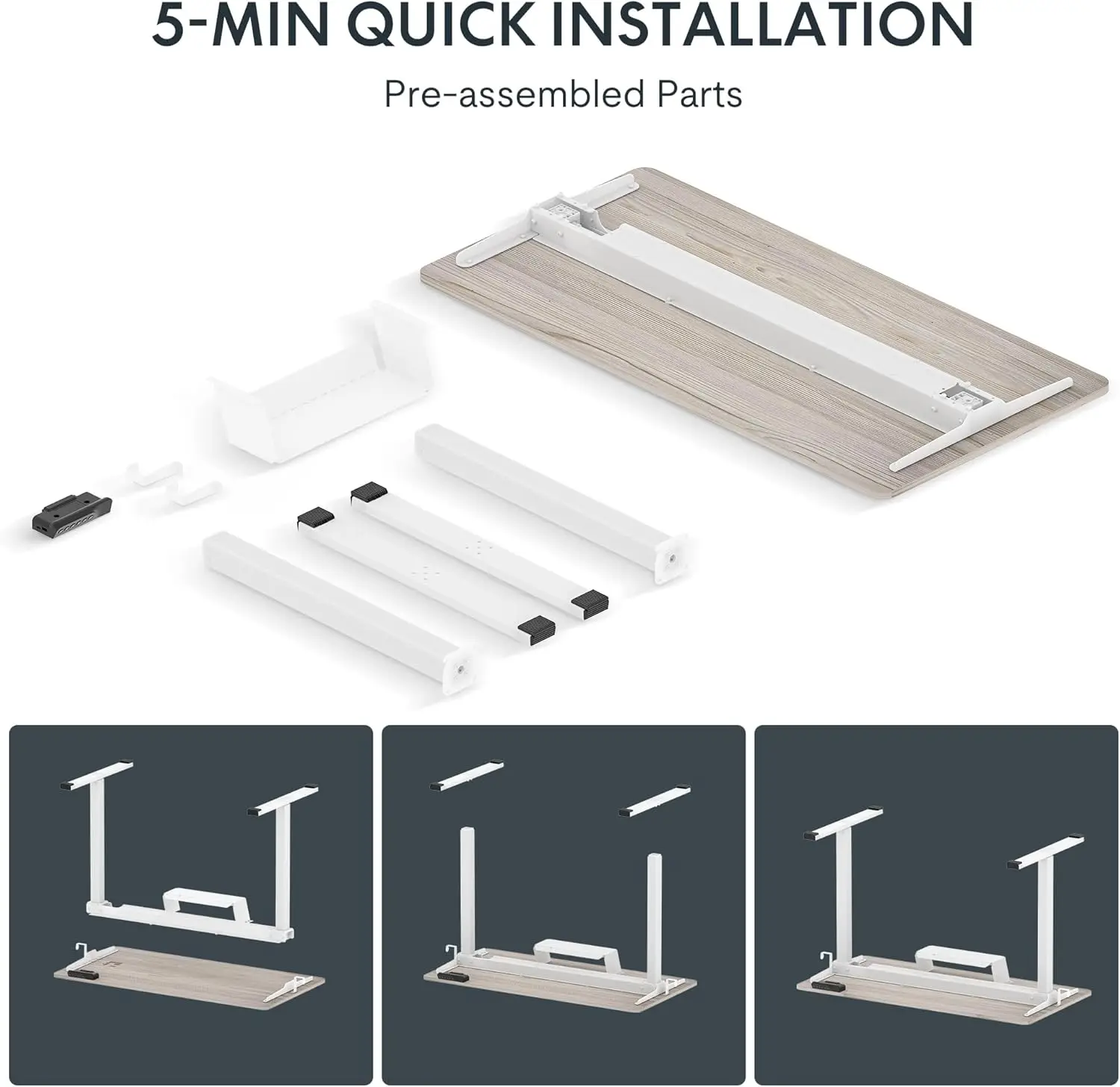 Standing Desk Quick Assembly Electric Adjustable,48 x 24 Inches Whole-Piece Desktop Ergonomic Memory Controller Stand Up Desk