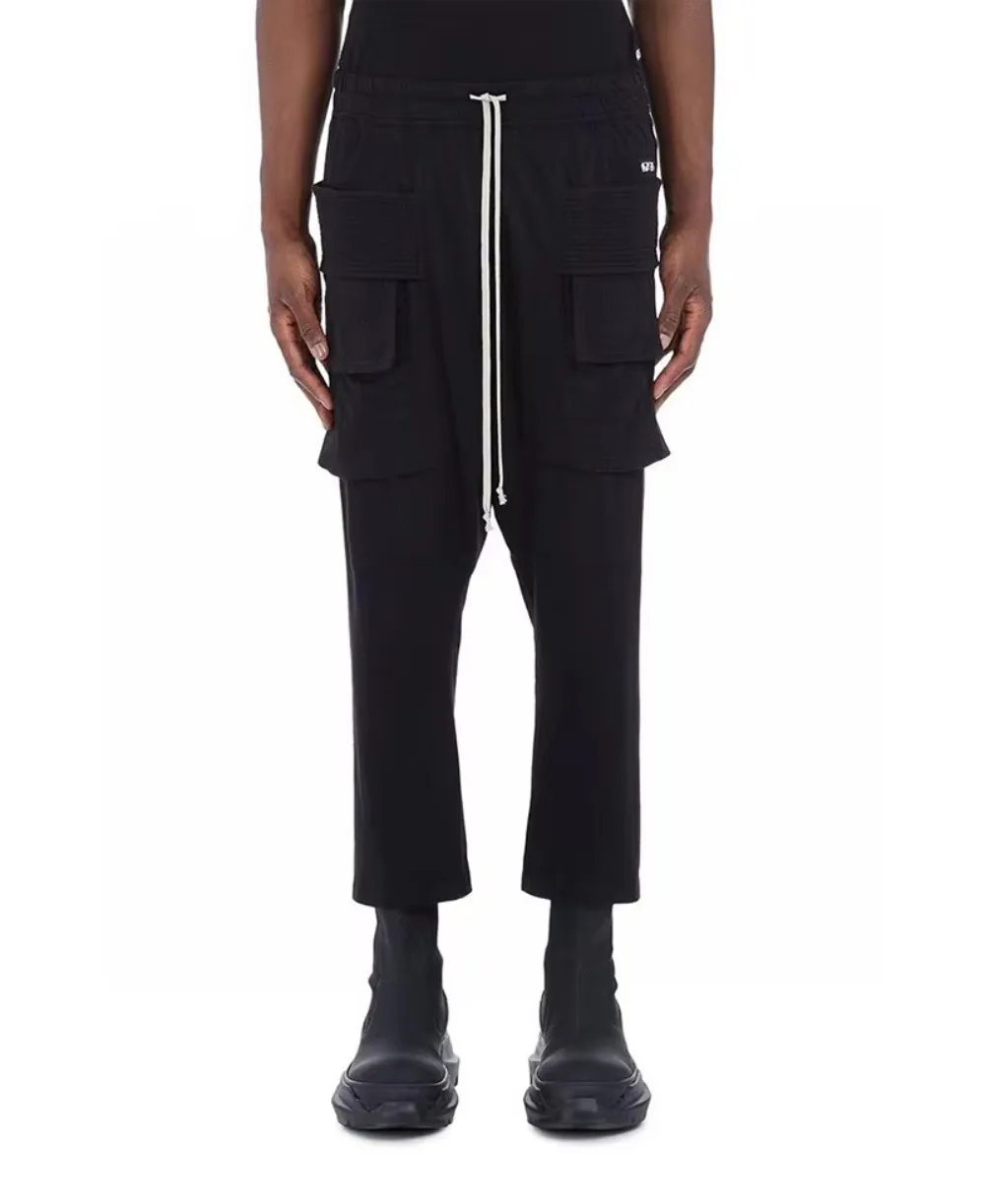 Dark RO High Street Casual Cropped Shorts Men's Decorative Double Ring Work Pants Seven Quarter Pants Loose Casual