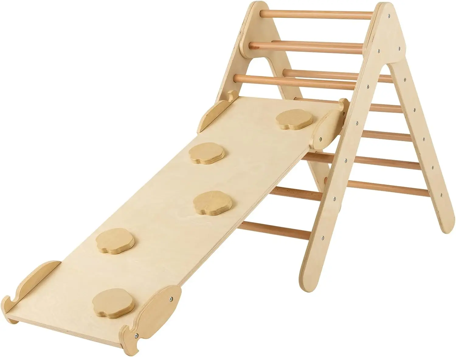 

Wooden Climbing Toys for Toddlers, 3 in 1 Montessori Triangle Climber with Adjustable Angle’s Ramp for Climb & Slide, Multicolor