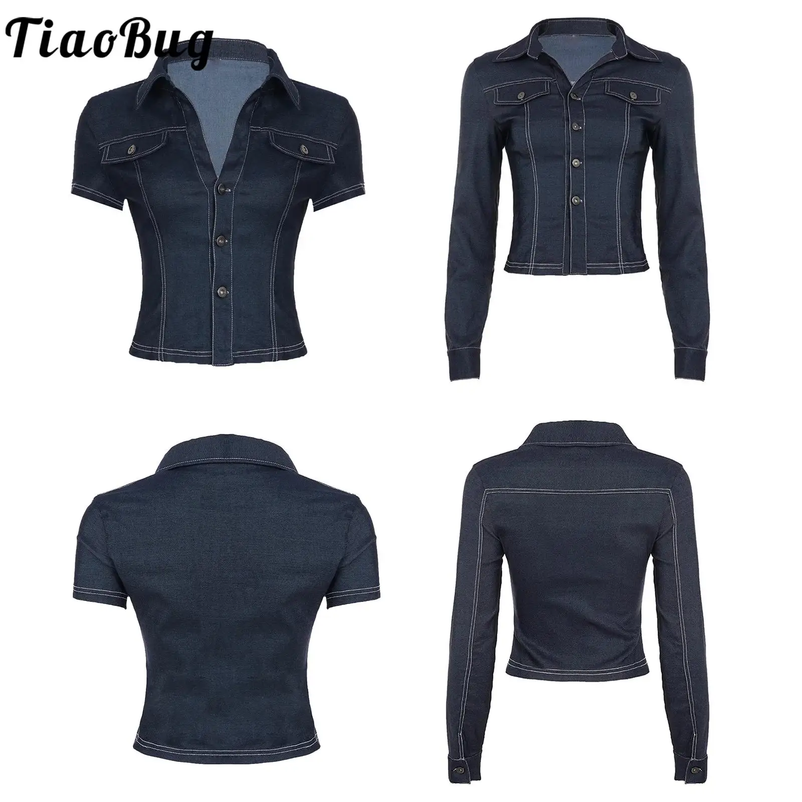 

Women Stylish Casual Slim Shirt Tops Short Sleeve Long Sleeve Lapel V Neck Front Button-down Cardigan Blouse for Vacation Office