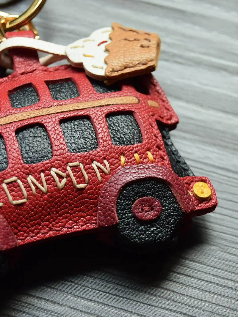 Handmade Leather London Bus Keychain Cute Bus Key Ring Bag Charm