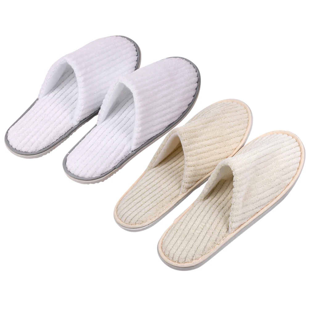 

4 Pairs Disposable Slippers Travel Indoor Coral Fleece Elastic House Warm Non Slip Hotel Hospitality Breathable Anti Skid