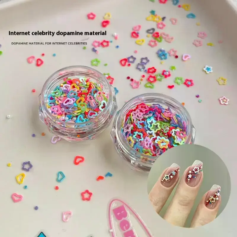/ACR/Nail Glitter Mixed Colored Hollow Out Heart-shaped Pentagram Pearl Nail Art Charms Nail Decoration Accessories Dopamine