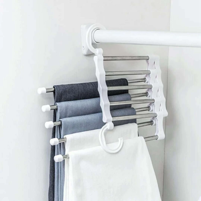 5 In 1 Magic Trousers Rack Closet Storage Organizer Multi-layer Pants Rack Folding Clothing Hanger Wardrobe Storage Organization