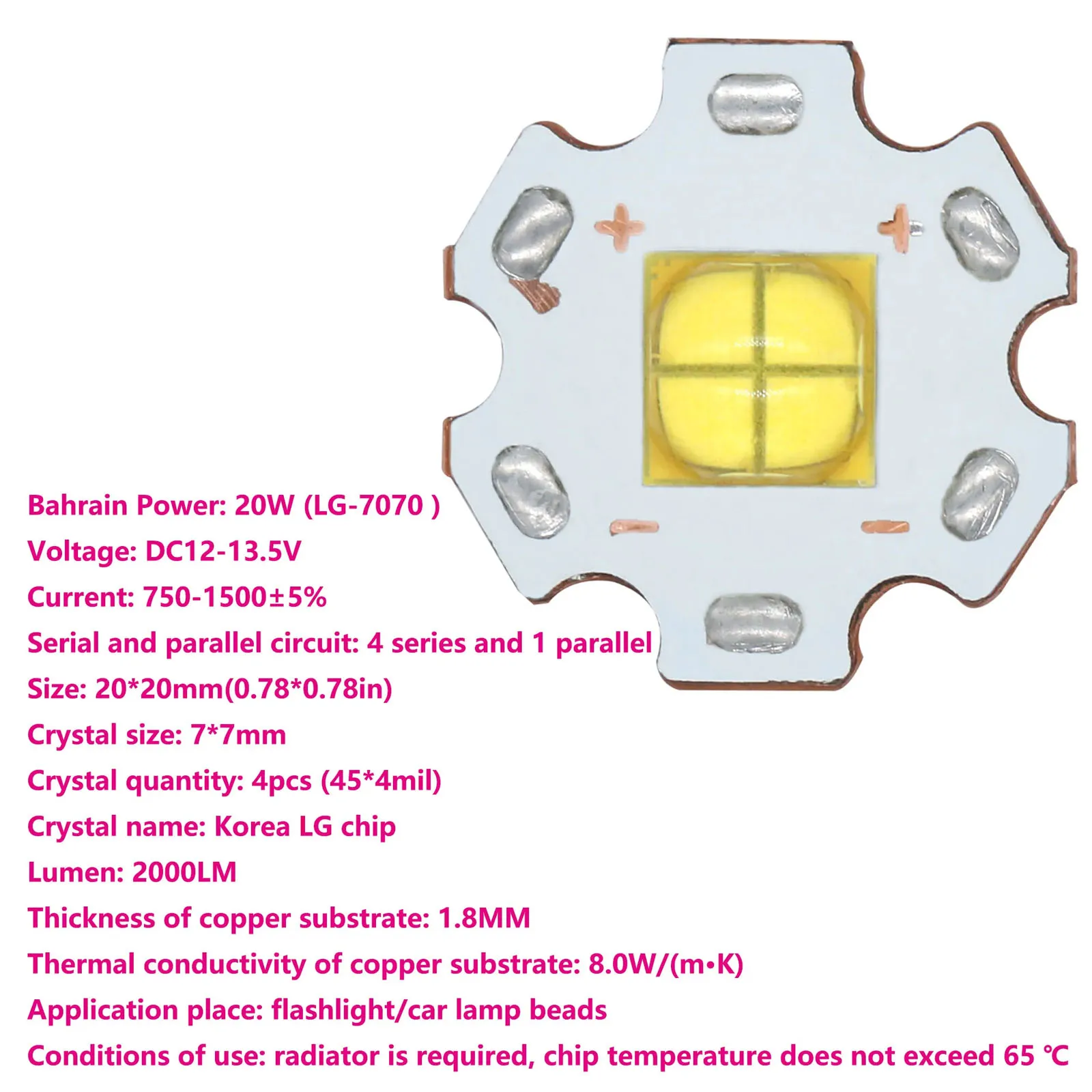 

DC12V LED Chip 20W LED Light Super bright 5500-6000K 1.5A LED Bead PCB Tube Lamp substrate copper