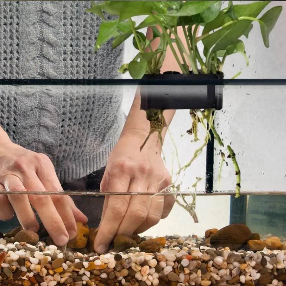 Maceta con gancho integrado para pecera, plantas de acuario en maceta, cesta de plantas de acuario, decoraciones de pecera