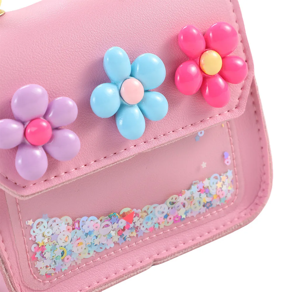Kreative Niedliche Blumen Kinder-Umhängetasche PU-Leder Perlen Kinder-Schultertasche Glänzende Schleife Handtaschen – Detail 9