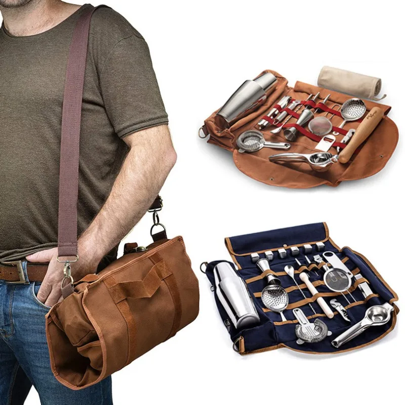 

1pcs Professional Canvas Bartender Tool Bag – Single Shoulder Portable Bar Accessories Organizer for Bar Utensil Storage