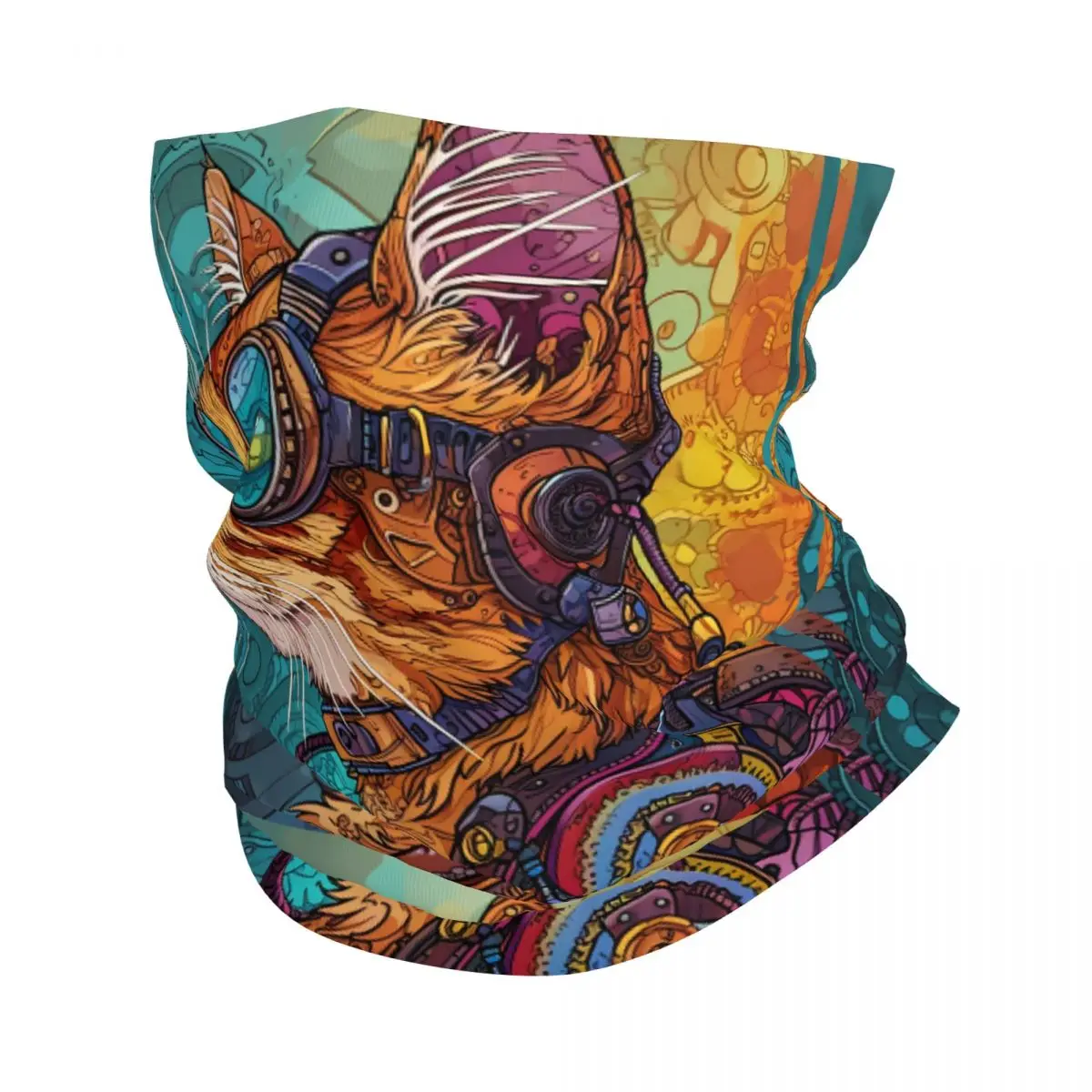 Pañuelo de gato Steampunk naranja, Bandana delgada, polaina de cuello, cubierta de cara, diadema