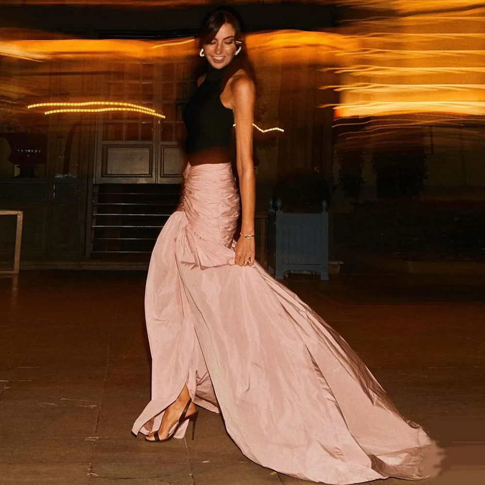 HOBBY Light Pink Folds Evening Skirt High Low Sweep Train Women Clothing Ever Pretty Mermaid Skirts Ever Pretty Gown