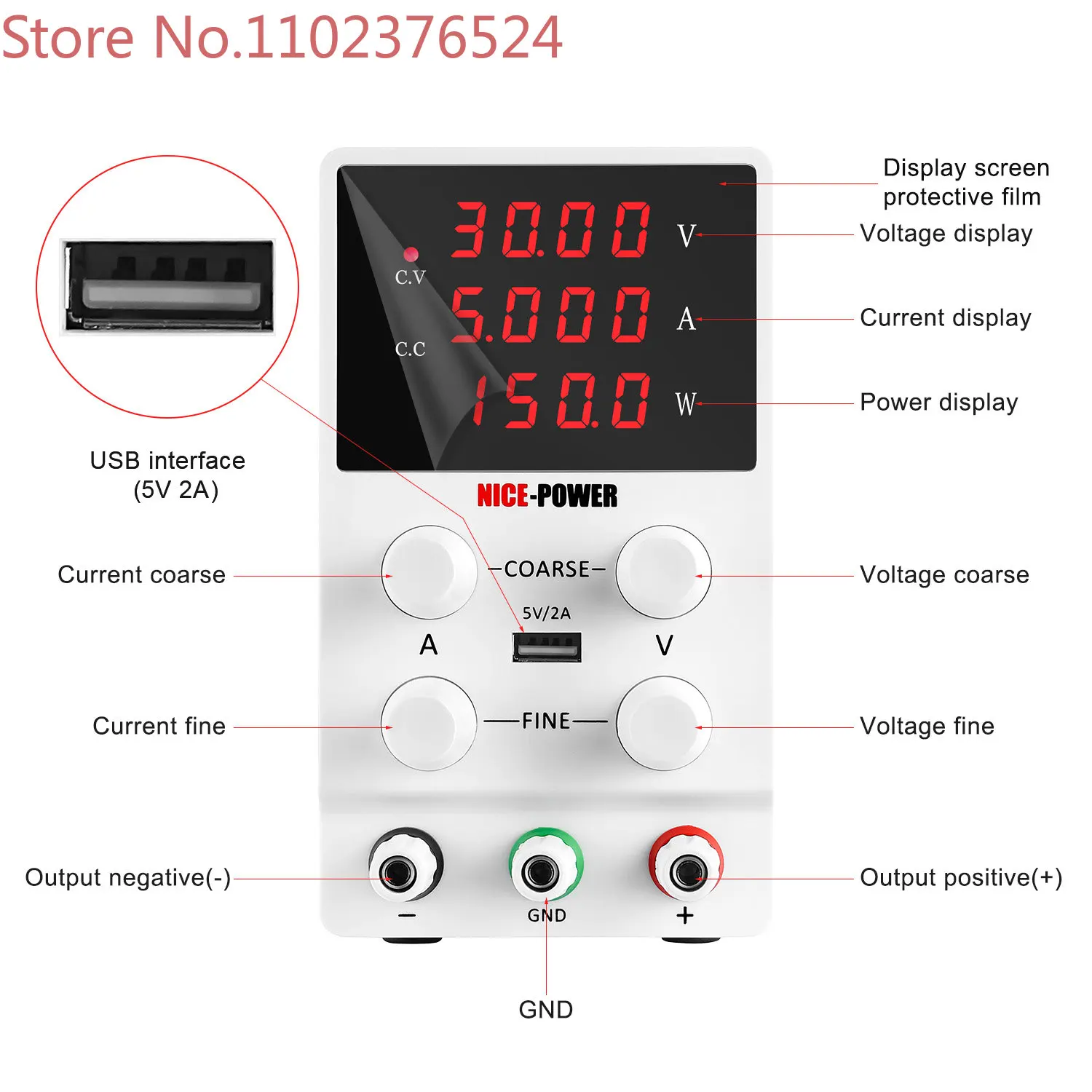 

New Design SPS305 30V 5A DC Power Supply Adjustable Switching Power Source Four Digital 3 Set Diaplsy for Phone Repairing