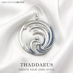 Wave With Blue Stone Pendants New Expressive Jewelry Pure 925 Sterling Silver Accessories Ocean Gift For Women