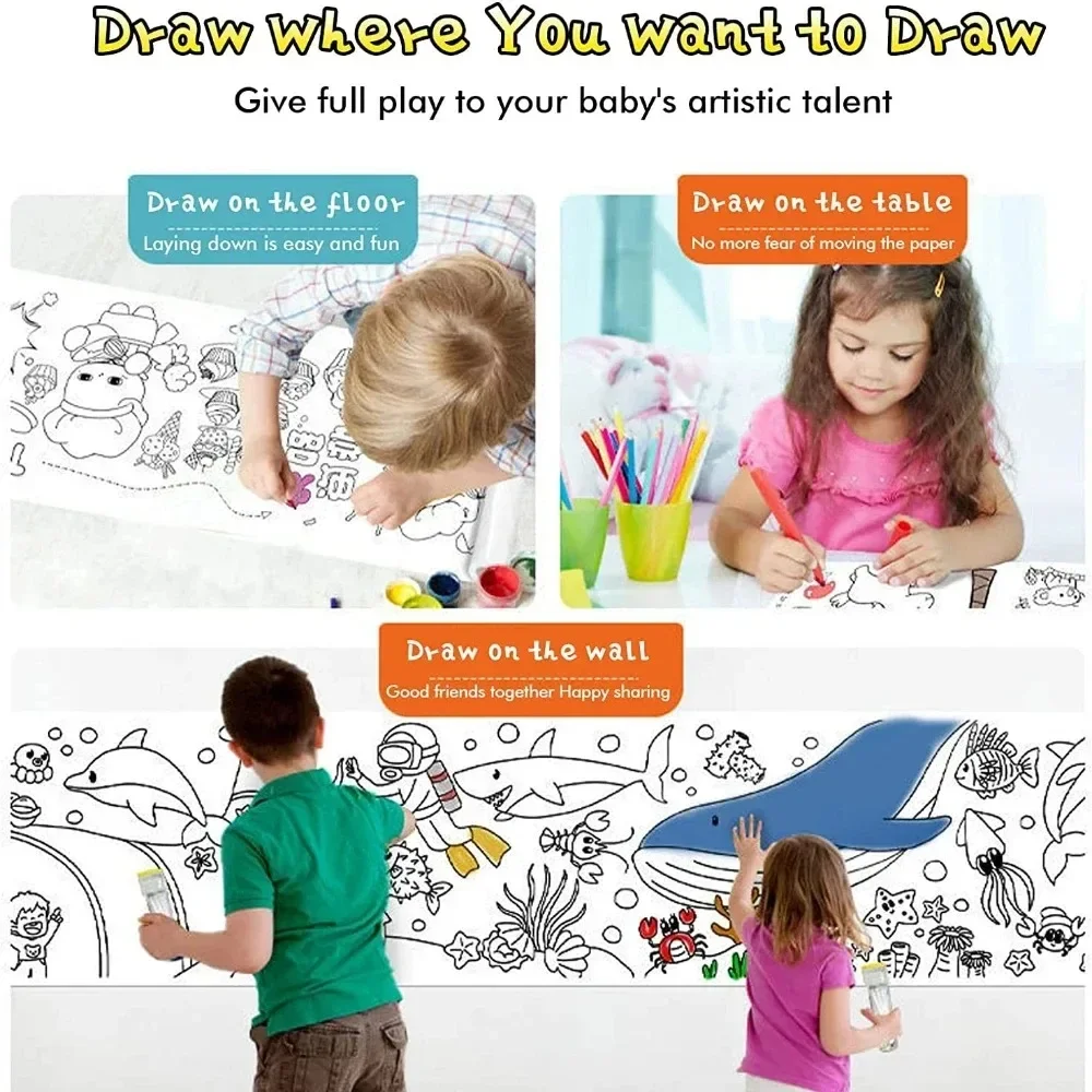 Kindertekenrol DIY Kleverige kleur Vulpapier Kleurpapierrol voor kinderen DIY Schilderij Tekening Vroeg educatief speelgoed