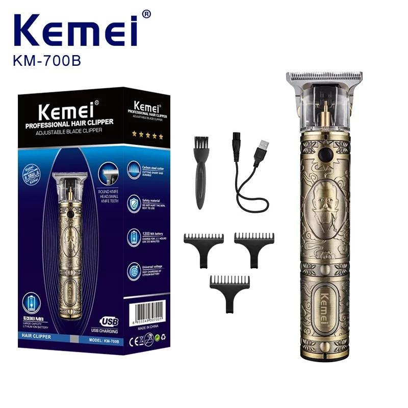 Kemei Professional Electric Hair Clipper Precision Beard Trimmer Retro Relief Rechargeable Oil Head Carving Push Shear KM-700B