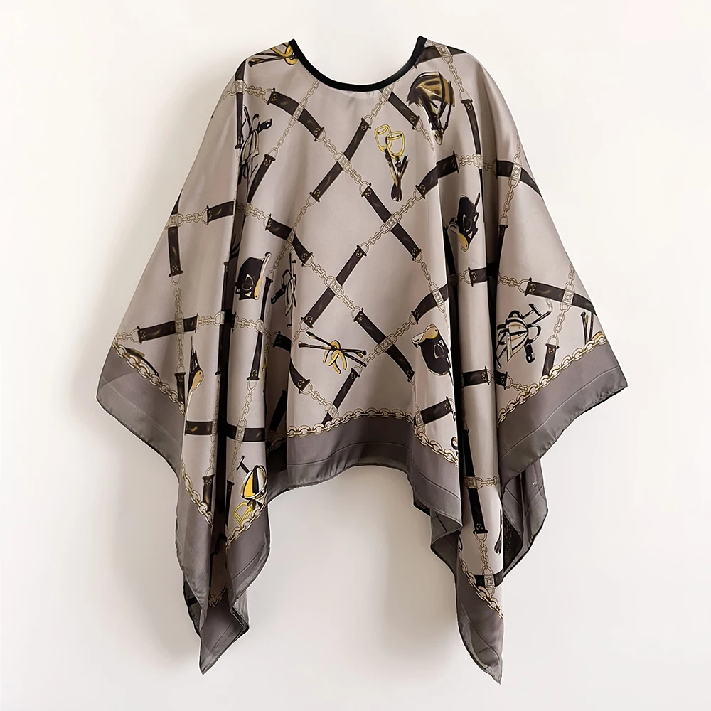 2024 New 110Cm Square Shawls Summer Beach Sexy Women Fashion Print Silk Smock Blouse Sunscreen Comfortable Poncho