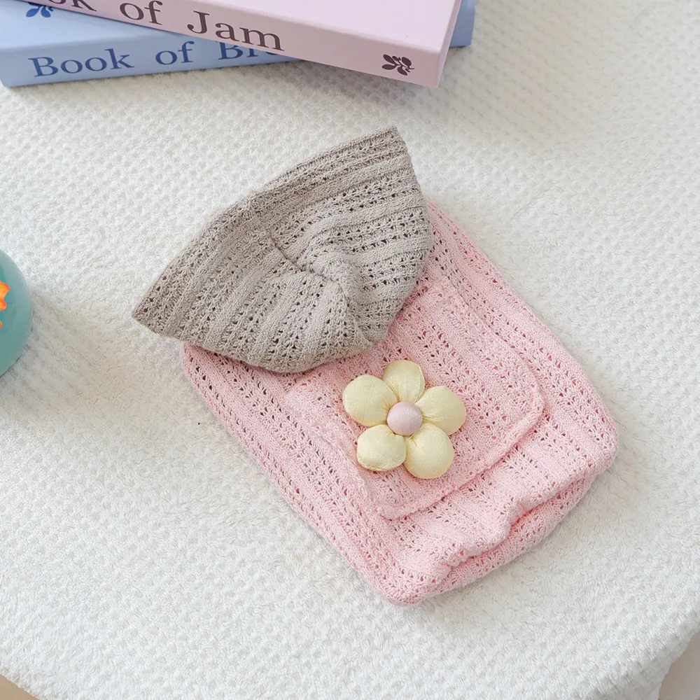 

Fashion Small Flower Pet Knitted Hoodie Hollow Out Two Legged Dog Base Sweater Comfortable Soft Dog Pullover for Running Walking