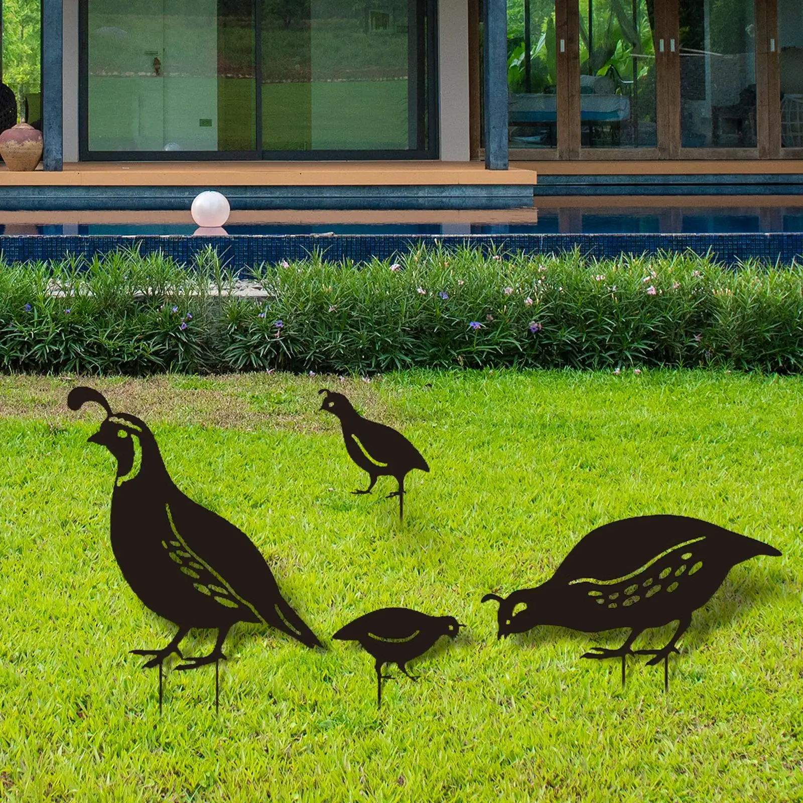 4 Pieces Quail Animal Statue Iron Decorative Lawn Stakes Accessories Floor