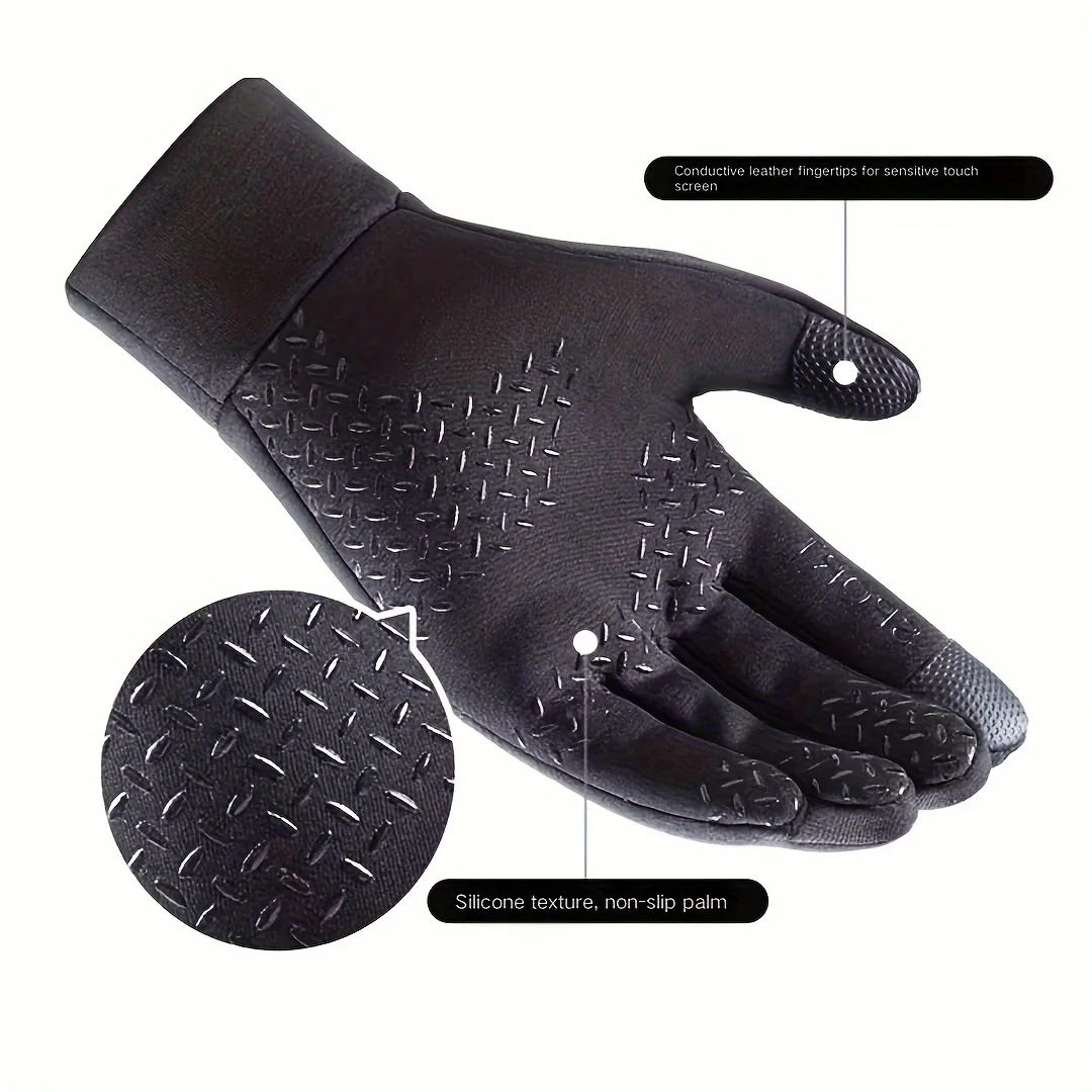 Winter Touchscreen Riding Gloves - Warm Fleece Lining, Nylon Outdoor Sports Gloves, Suitable for Camping, Hiking, and Running -