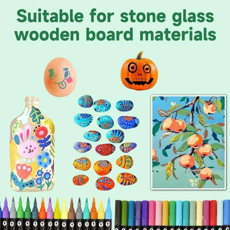 30/48/60-72 قطعة مجموعة علامات ملونة مزدوجة الطرف أقلام سطح معدنية أكريليك لوحات فنية ، أعمال فنية ، أعمال رسم من الورق المقوى