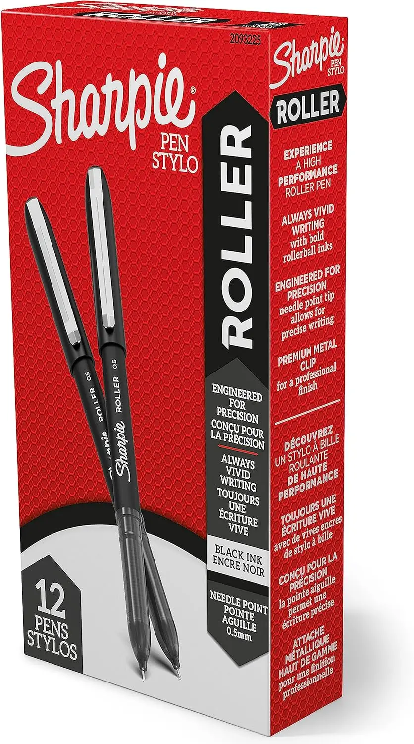 

0.5mm Needle Point Rollerball Pen, Black Ink, 12-Pack for Writing and Journaling