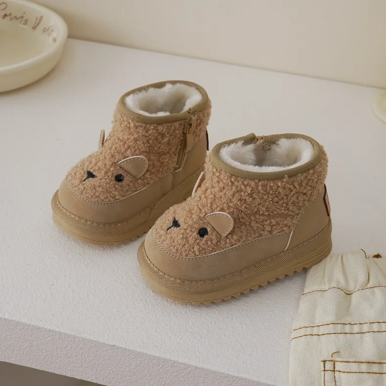 

INS Infant/Toddler Snow Boots [Cute Animals] Thick Wool Warm Lamb Fleece Combination Leather for Boys and Girls in Autumn and