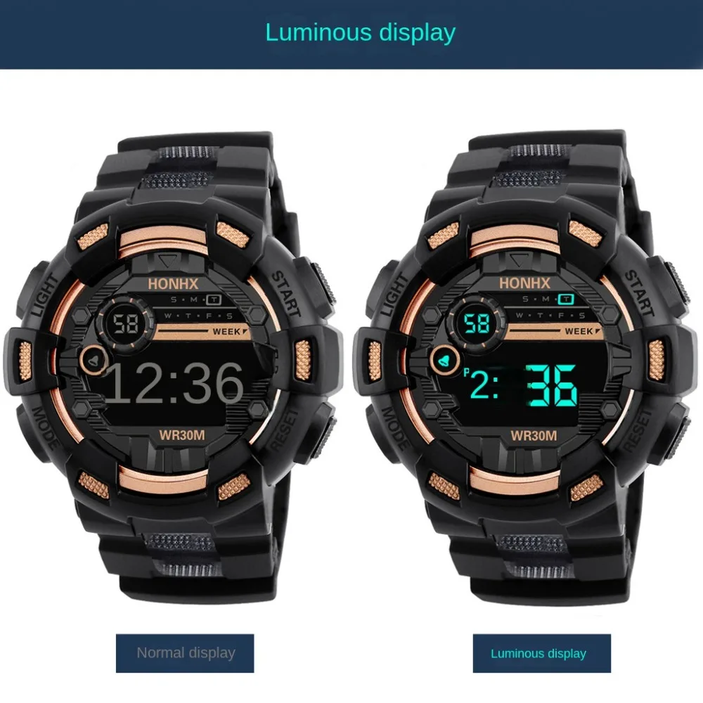 Водонепроницаемые спортивные часы высокого качества, простые повседневные цифровые часы, многофункциональные мужские часы со светодиодным экраном
