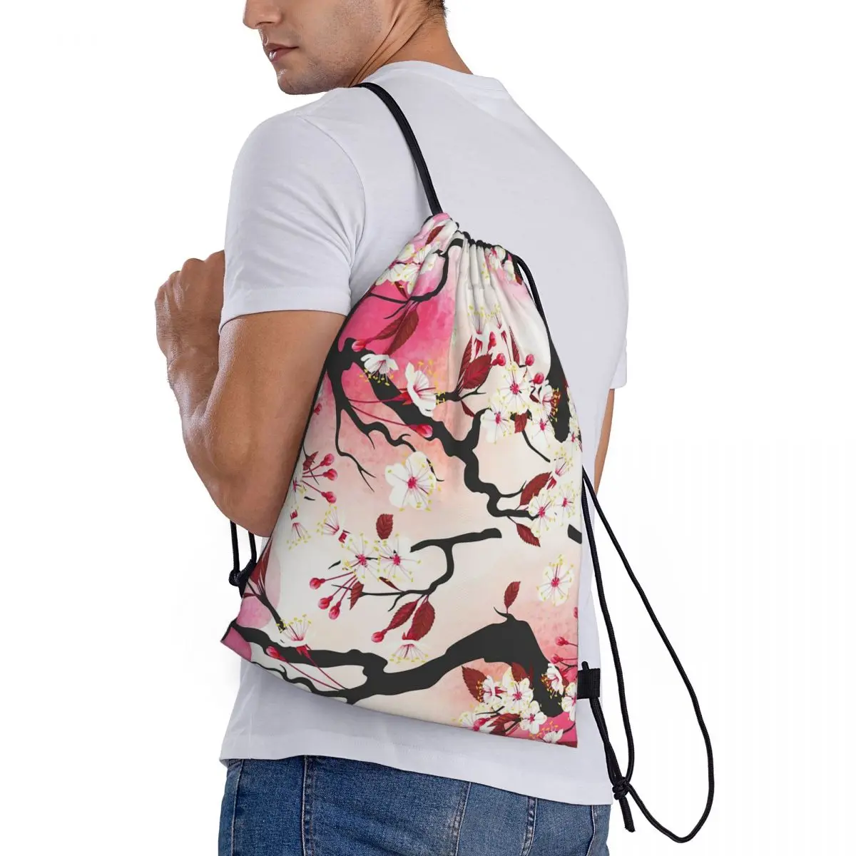 

Рюкзаки с японскими цветами сакуры, сумки на шнурке, сумки для обуви, сумки для книг для мужчин, женщин, студентов