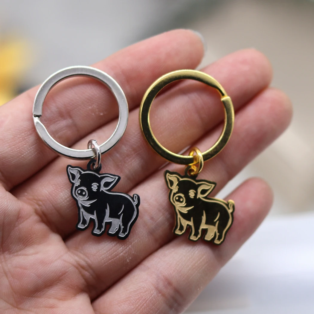 Stainless Steel Lovely Baby Animal Pig Charms Keychains For Women Fashion Cartoon Jewelry Key Ring Birthday Gift